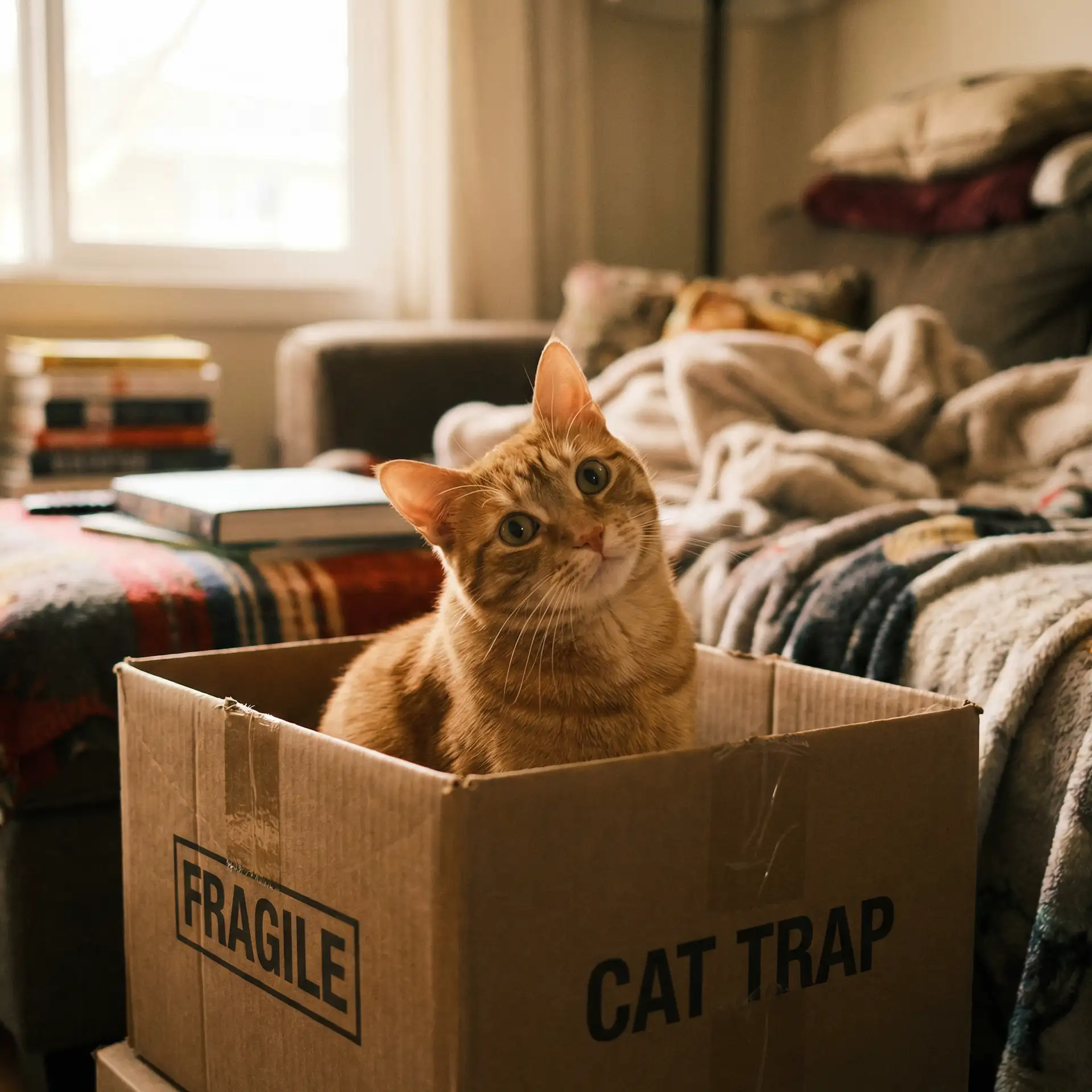 橘猫躲在纸箱里 - 性